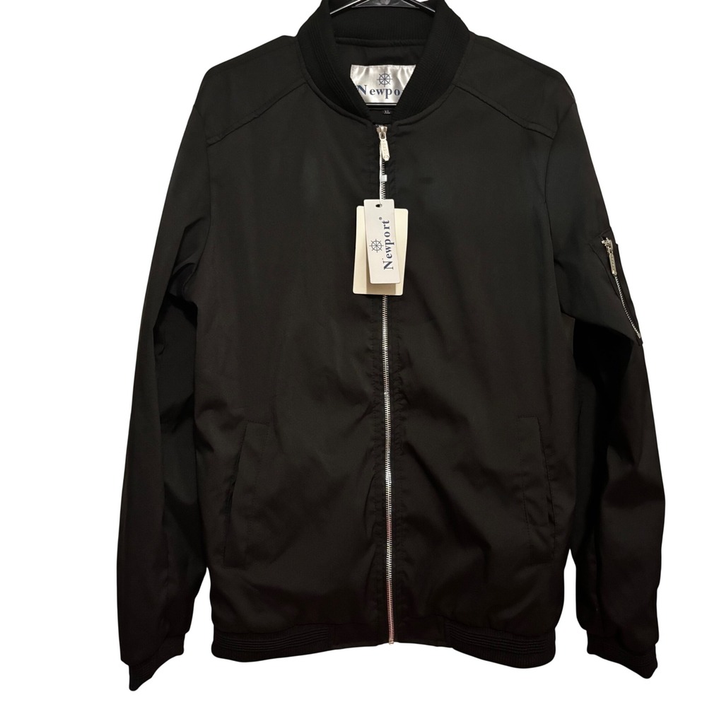Newport News Men's Jacket XL NWT Black Nylon Full Zip Lightweight Pockets